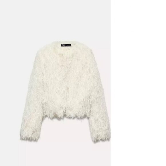 ZARA FRINGED JACKET WITH METALLIC THREAD - Picture 1 of 9